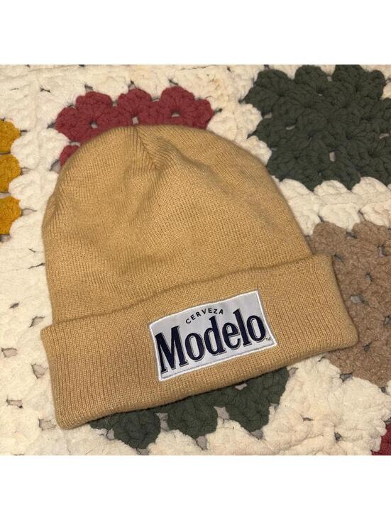 Other - Modelo Cerveza Cuffed Beer Embroidered Beanie Hat Tan Unisex One Size Stretch